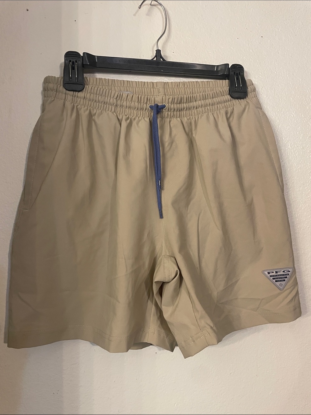 Columbia PFG Beige Swim Trunks with Blue Drawstring